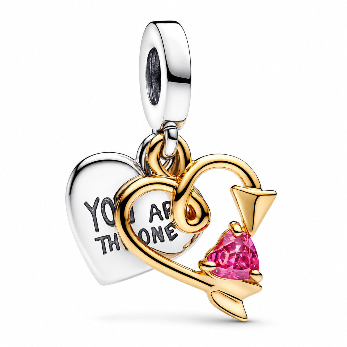 Engravable Heart & Arrow Double Dangle Charm  S925 Sterling Silver
