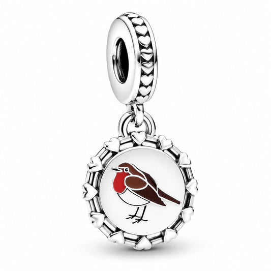 Engravable Robin Bird Dangle Charm  S925 Sterling Silver