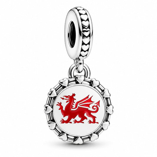 Engravable Welsh Red Dragon Dangle Charm  S925 Sterling Silver