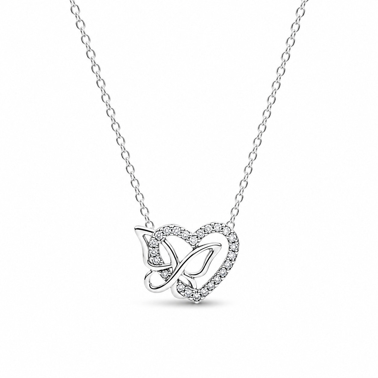 Entwined Heart & Butterfly Necklace Pendant S925 Sterling Silver