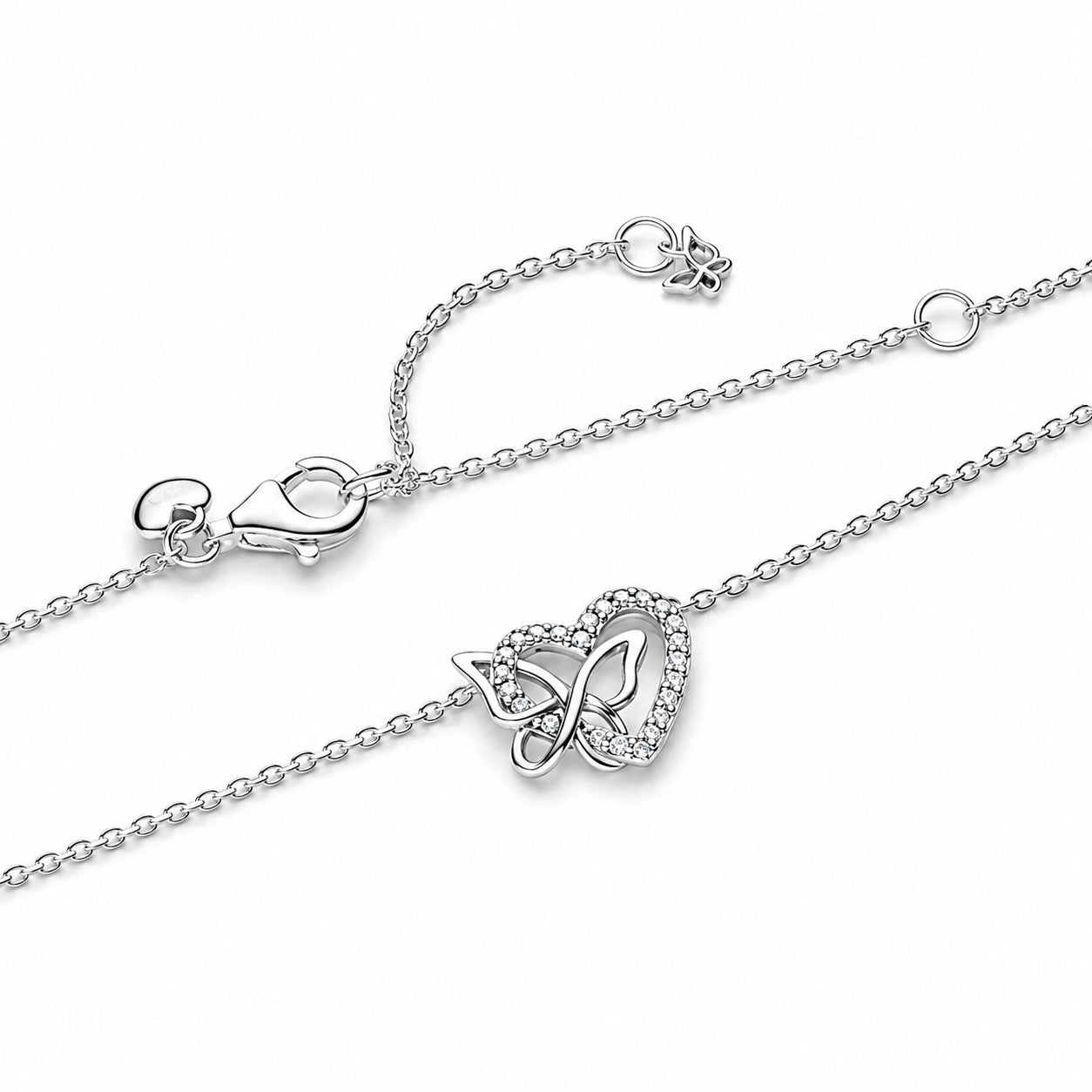 Entwined Heart & Butterfly Necklace Pendant S925 Sterling Silver