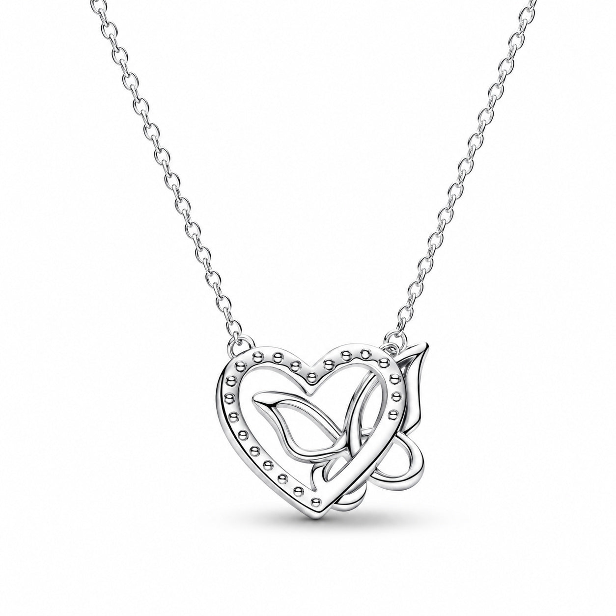Entwined Heart & Butterfly Necklace Pendant S925 Sterling Silver