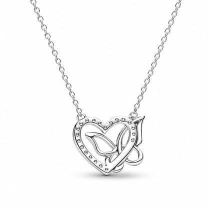 Entwined Heart & Butterfly Necklace Pendant S925 Sterling Silver