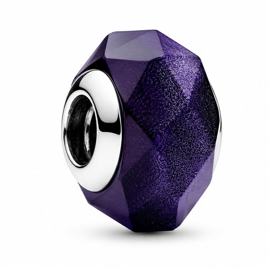 Faceted Blue Murano Glass Charm  S925 Sterling Silver