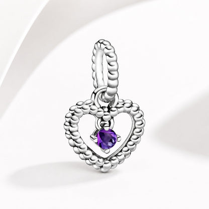 Birthstone Heart Months Dangle Silver Charm S925 Sterling Silver Charms Collection