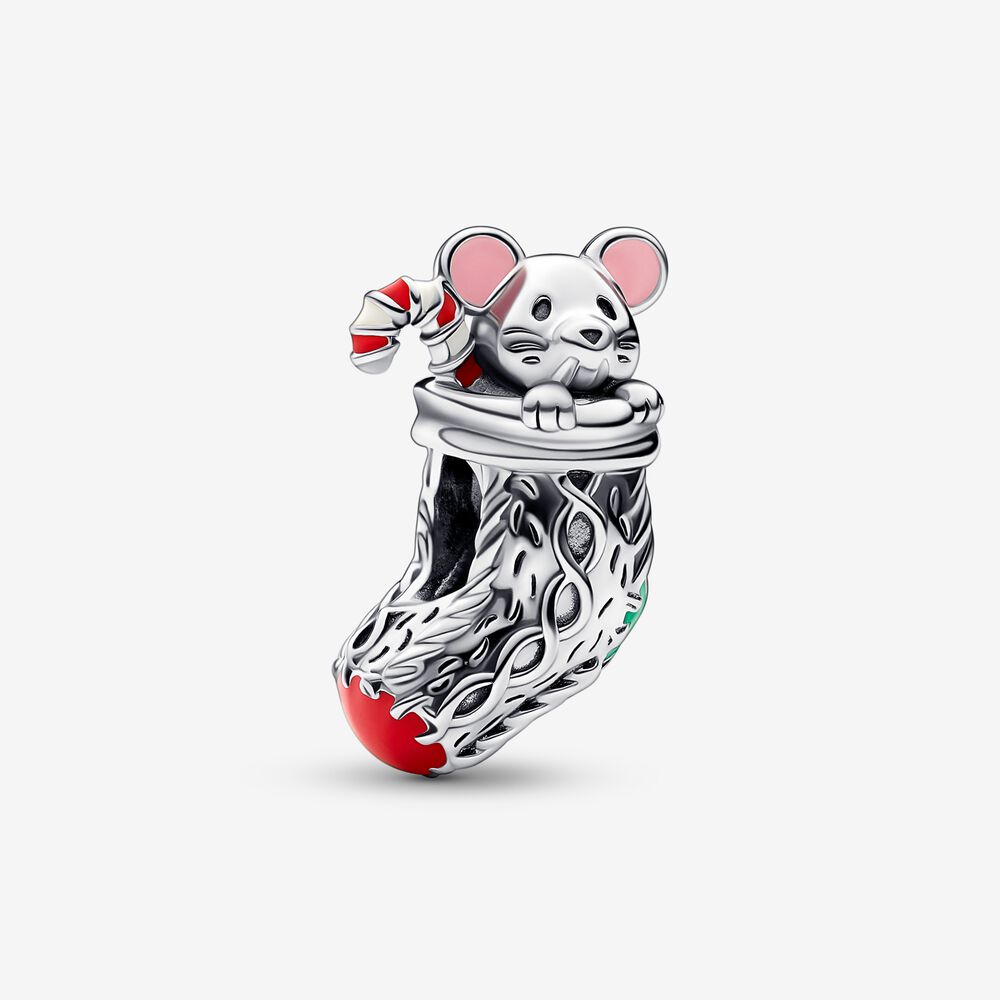 Christmas Festive Mouse & Stocking Charm S925 Sterling Silver