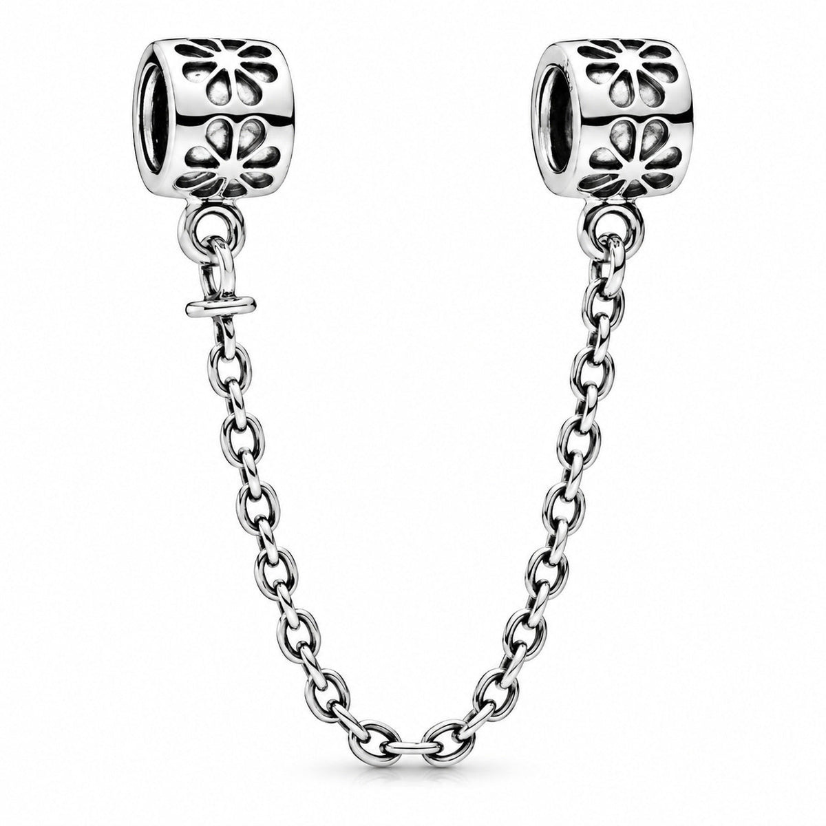 Floral Safety Chain Charm  S925 Sterling Silver