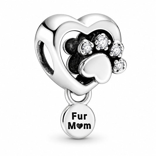 Fur Mom Heart Charm  S925 Sterling Silver