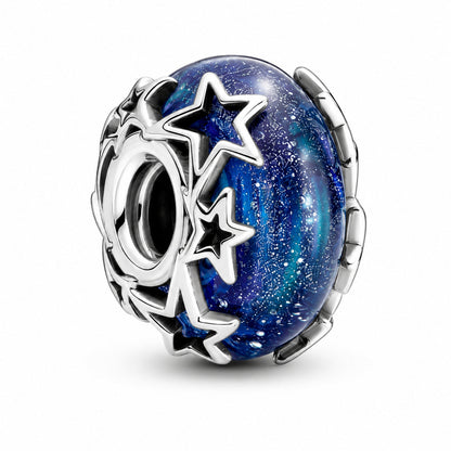 Galaxy Blue & Star Murano Charm S925 Sterling Silver