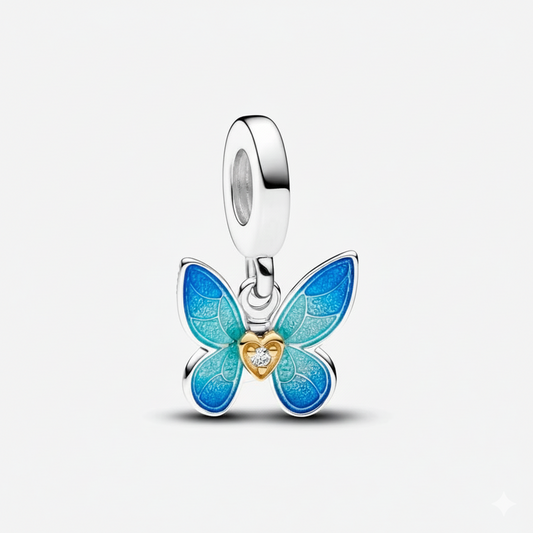 Heart Butterfly Dangle Charm S925 Sterling Silver