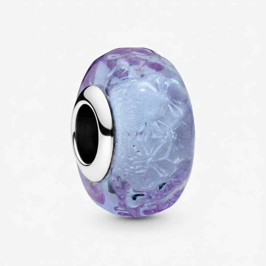 Wavy Lavender Murano Glass Charm S925 Sterling Silver