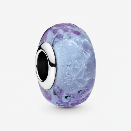 Wavy Lavender Murano Glass Charm Hallmarked S925 Sterling Silver