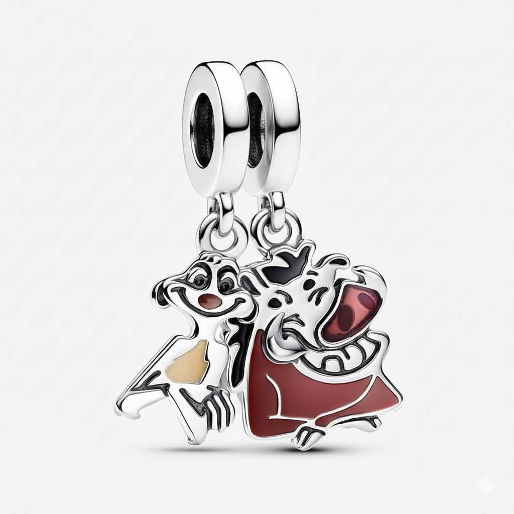 Disney The Lion King Timon & Pumbaa Splittable Dangle Charm S925 Sterling Silver