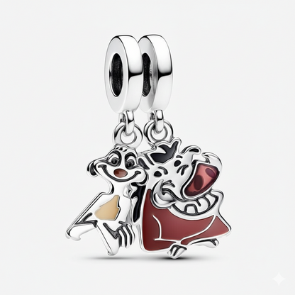 Disney The Lion King Timon & Pumbaa Splittable Dangle Charm S925 Sterling Silver