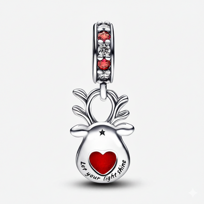 Red Nose Reindeer Murano Dangle Charm  S925 Sterling Silver