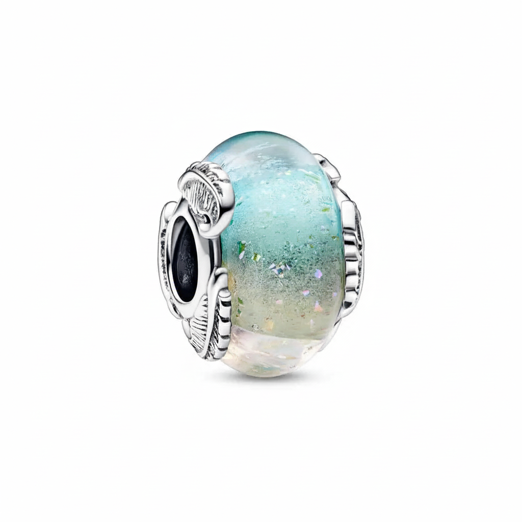 Multicolour Murano Glass & Curved Feather Charm S925 Sterling Silver