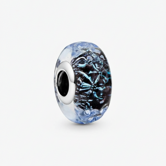 Wavy Dark Blue Murano Glass Ocean Charm Hallmarked S925 Sterling Silver