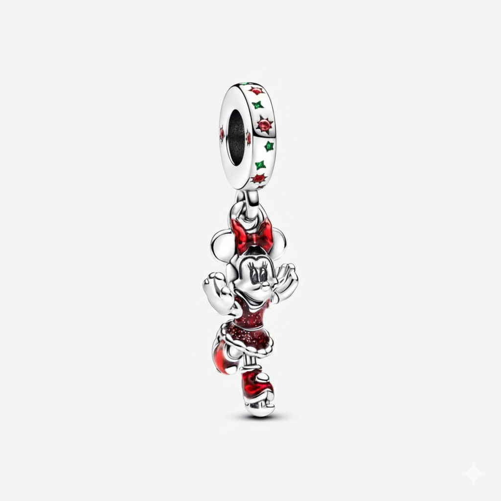 Disney Minnie Mouse Ice Skating Dangle Charm Hallmarked S925 Sterling Silver