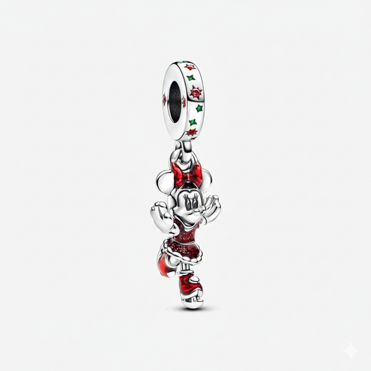 Disney Minnie Mouse Ice Skating Dangle Charm Hallmarked S925 Sterling Silver