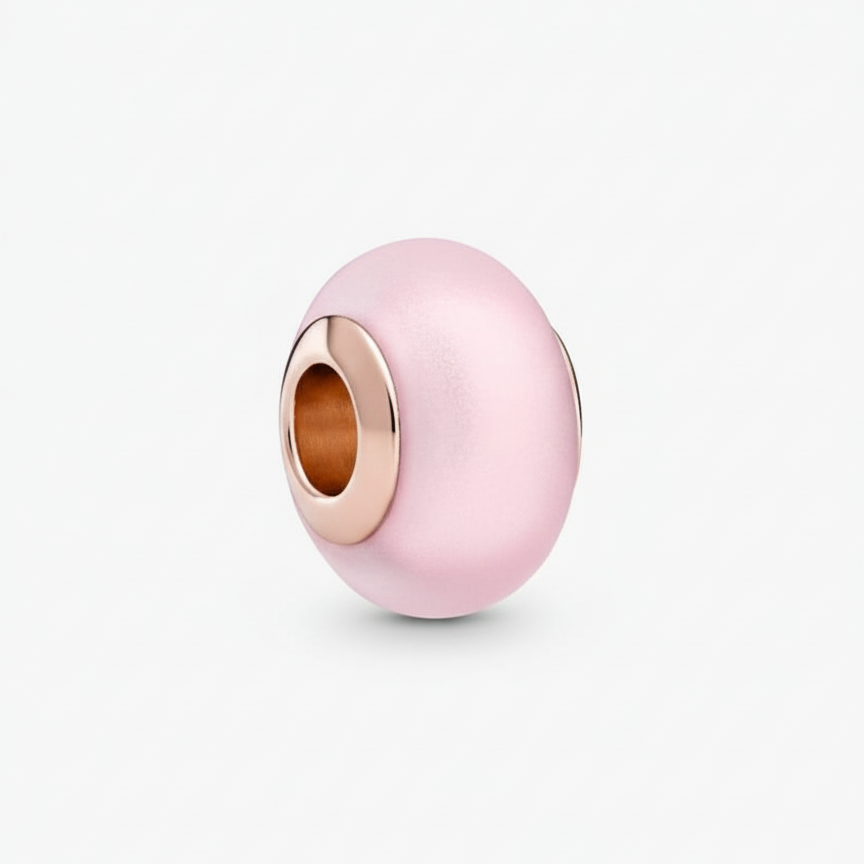 Matte Pink Murano Glass Charm S925 Sterling Silver