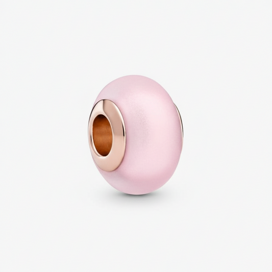 Matte Pink Murano Glass Charm Hallmarked S925 Sterling Silver