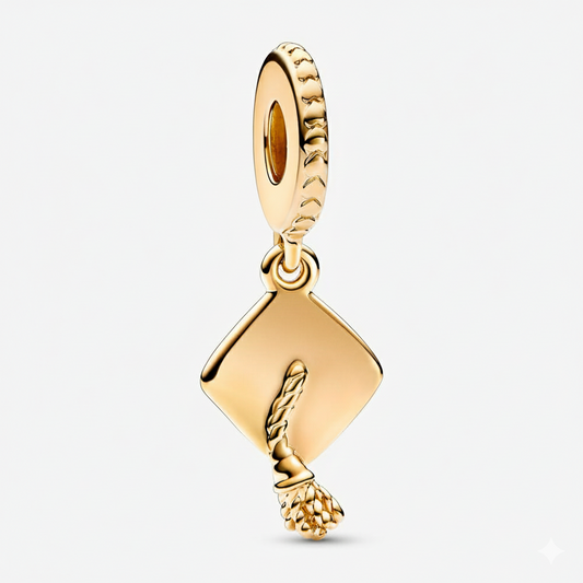 Graduation Cap Gold Dangle Charm Hallmarked S925 Sterling Silver