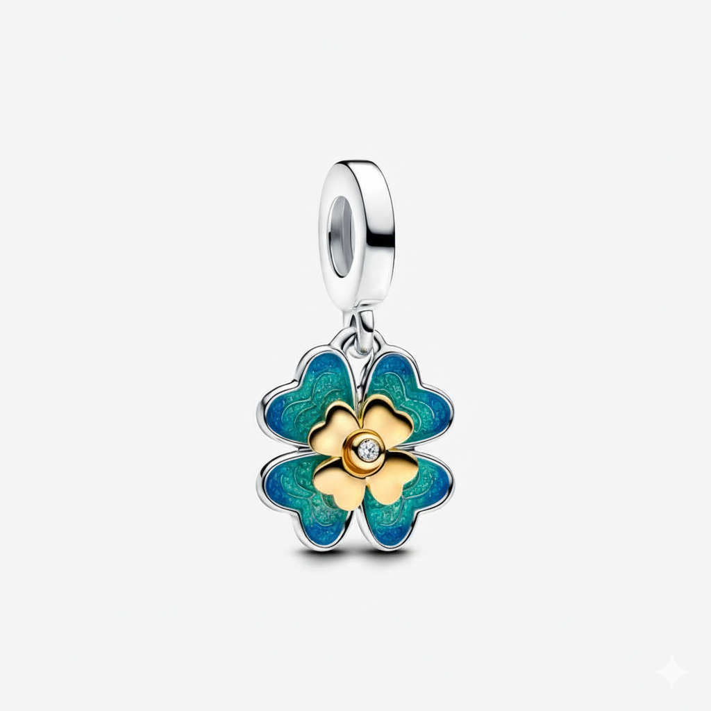 Spinnable Four Leaf Clover Dangle Charm S925 Sterling Silver