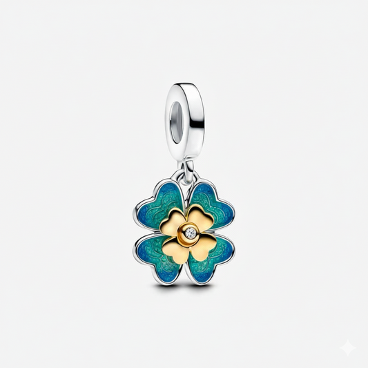 Spinnable Four Leaf Clover Dangle Charm Hallmarked S925 Sterling Silver