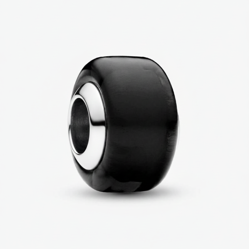 Black Mini Murano Glass Charm S925 Sterling Silver