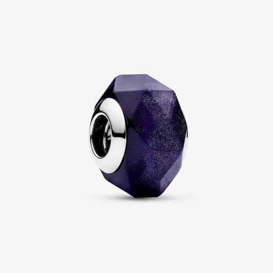 Faceted Blue Murano Glass Charm S925 Sterling Silver