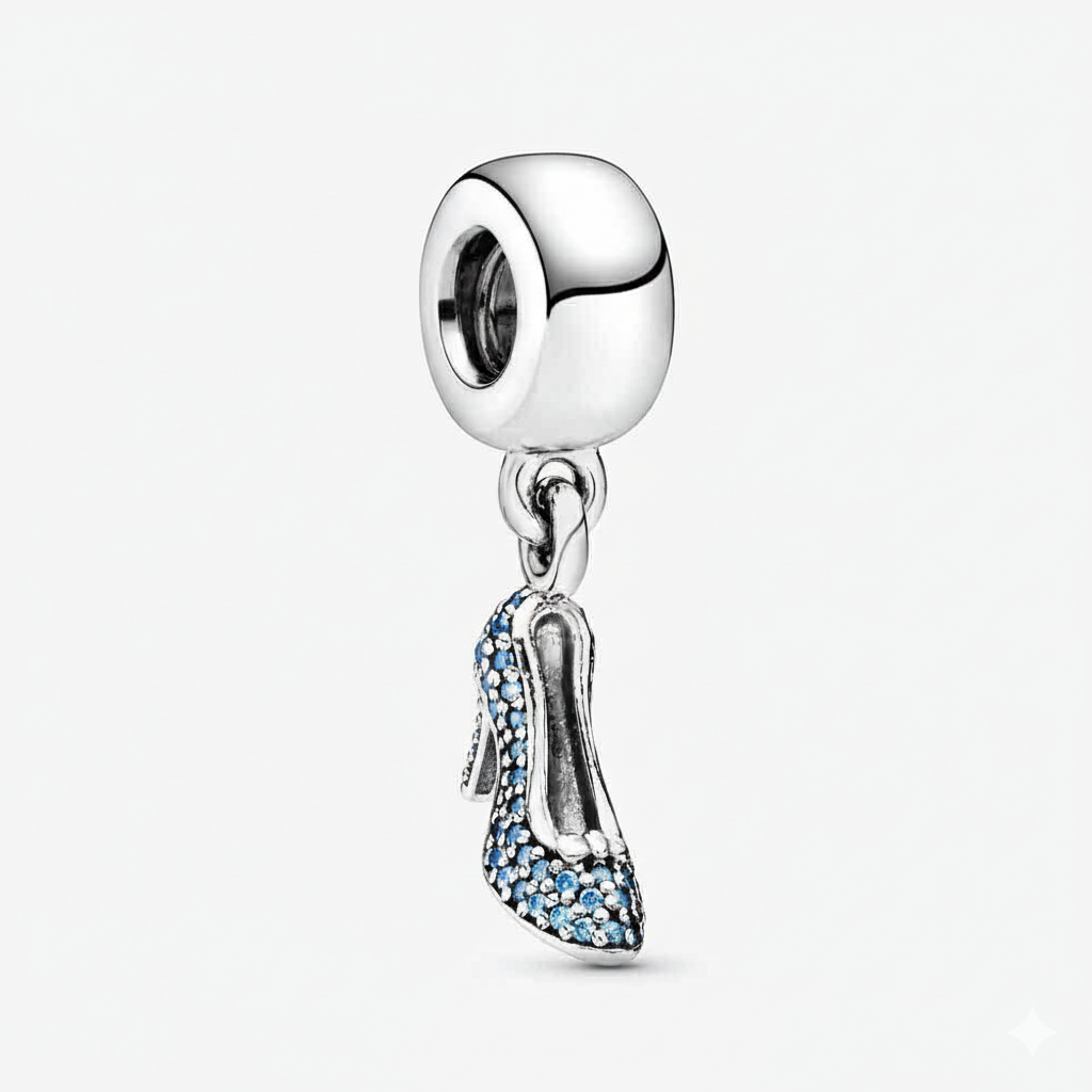 Disney Cinderella Pave Slipper Dangle Charm S925 Sterling Silver