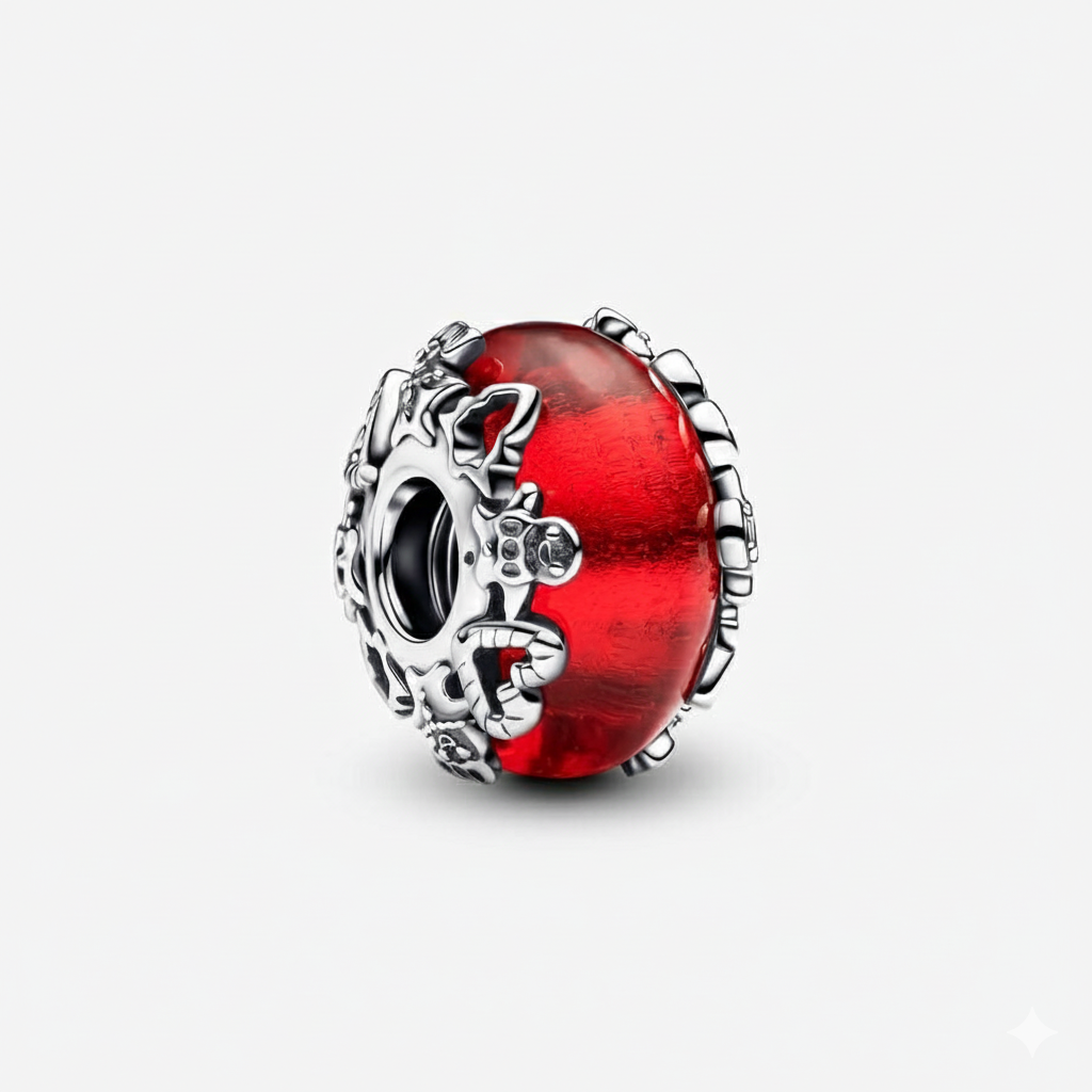 Red Magic Murano Glass Charm S925 Sterling Silver