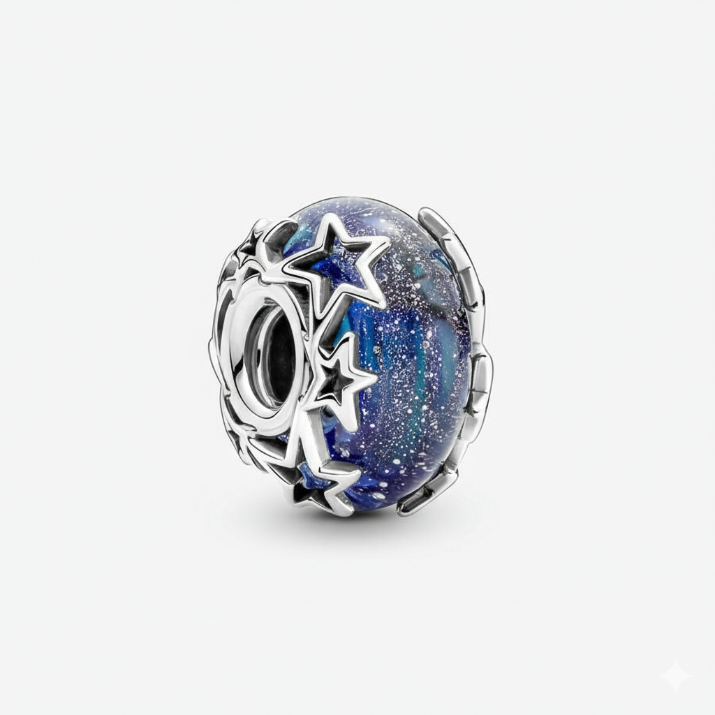 Galaxy Blue & Star Murano Charm S925 Sterling Silver
