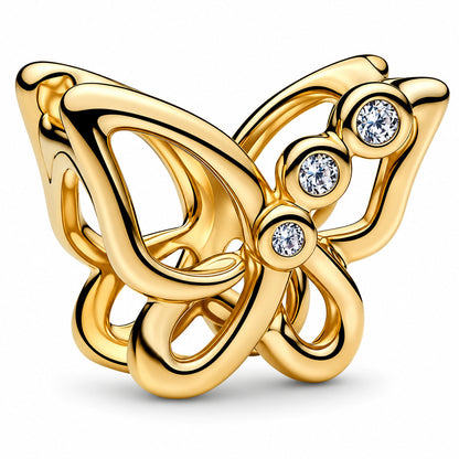 Gold Plated Butterfly Openwork Charm  S925 Sterling Silver