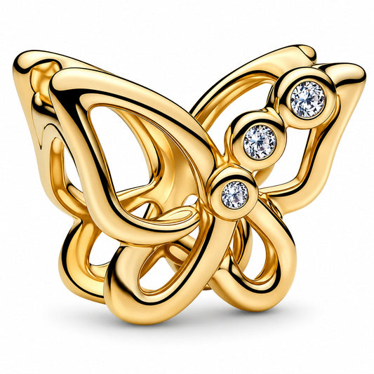 Gold Plated Butterfly Openwork Charm S925 Sterling Silver