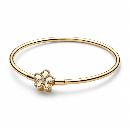 Gold Plated Pav?Flower Bangle S925 Sterling Silver
