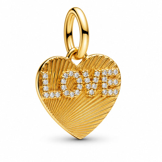 Engravable Love Heart Dangle Charm  S925 Sterling Silver