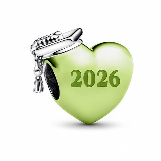 Graduation 2026 Green Heart Charm  S925 Sterling Silver