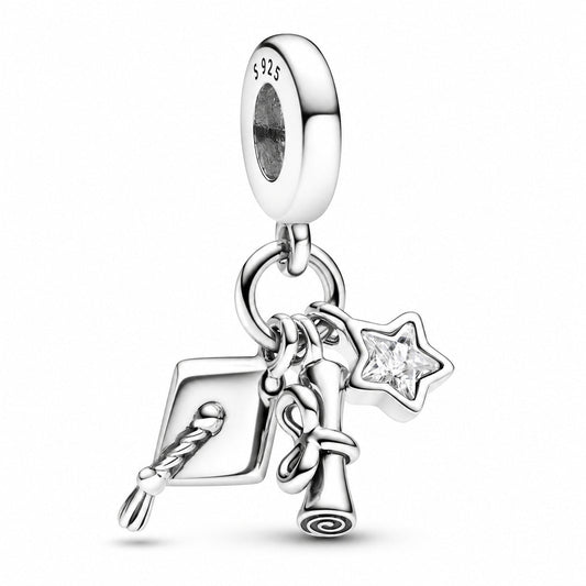 Graduation Triple Dangle Charm  S925 Sterling Silver