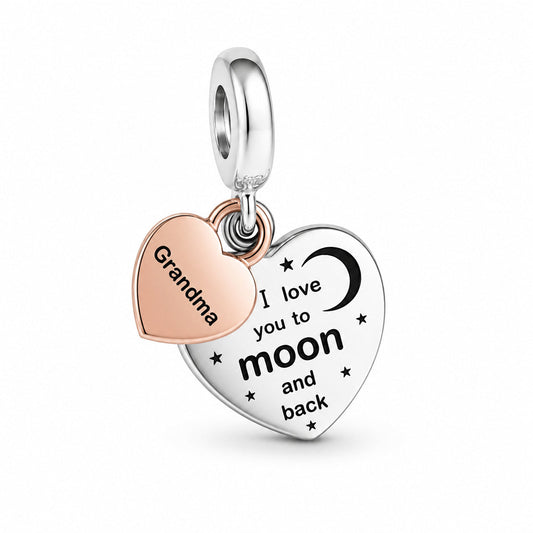 Grandma Heart I Love You To The Moon and Back Charm S925 Sterling Silver