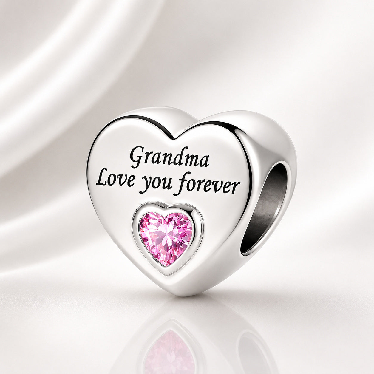 Grandma Love You Forever Heart Charm S925 Sterling Silver