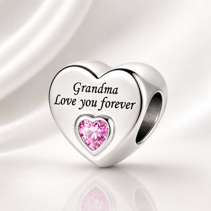 Grandma Love You Forever Heart Charm S925 Sterling Silver