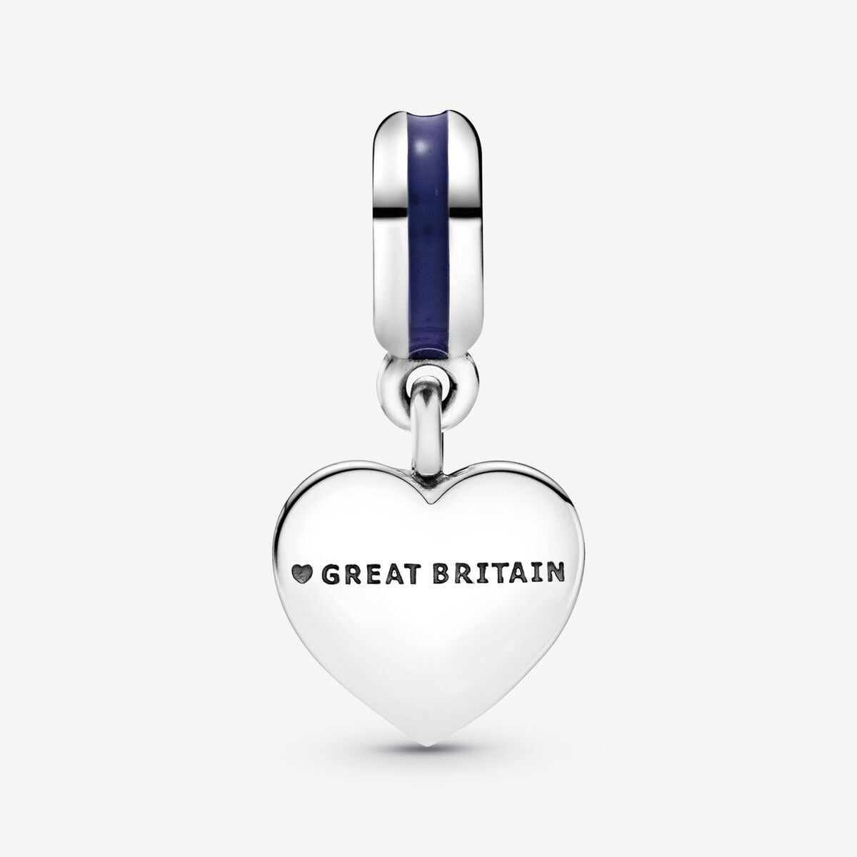 Great Britain Union Jack Heart Dangle Charm S925 Sterling Silver