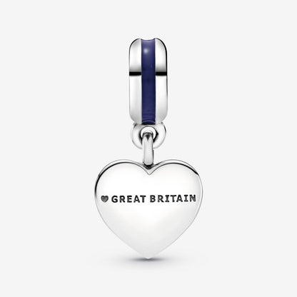 Great Britain Union Jack Heart Dangle Charm  S925 Sterling Silver