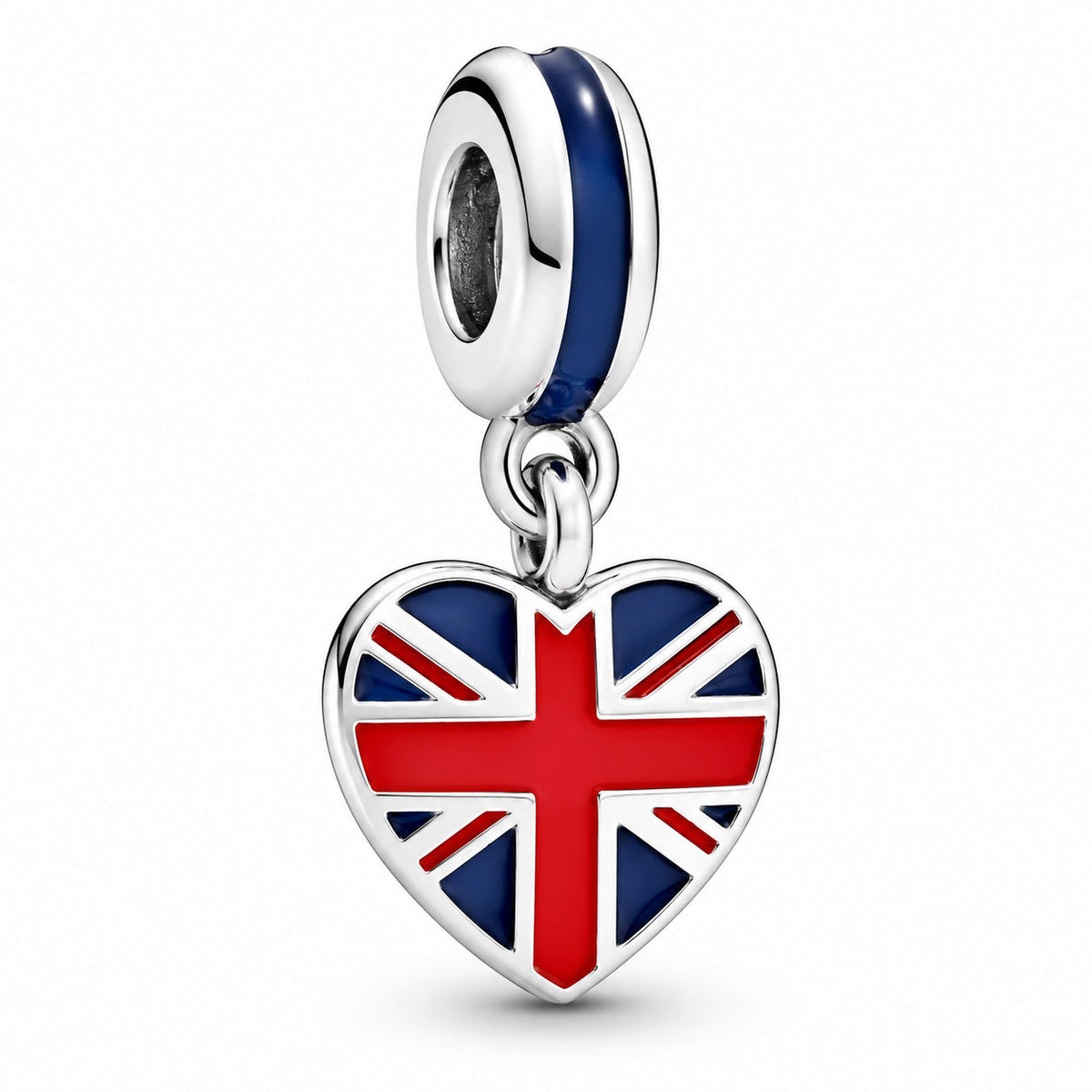 Great Britain Union Jack Heart Dangle Charm  S925 Sterling Silver