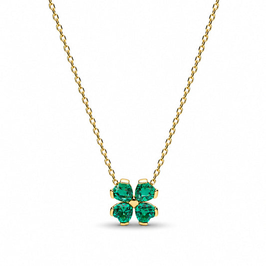 Green Lucky Clover Necklace Pendant S925 Sterling Silver