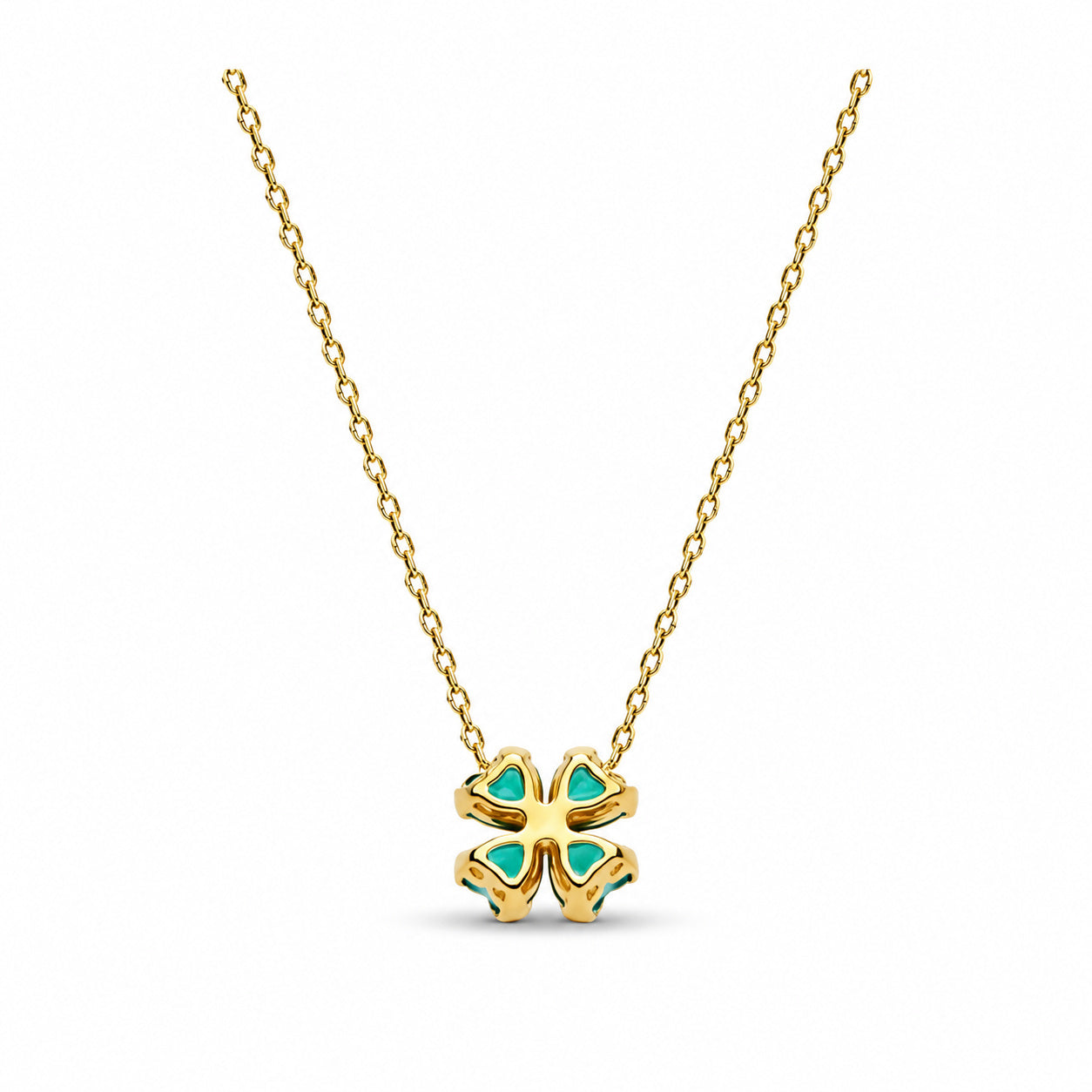 Green Lucky Clover Necklace Pendant S925 Sterling Silver