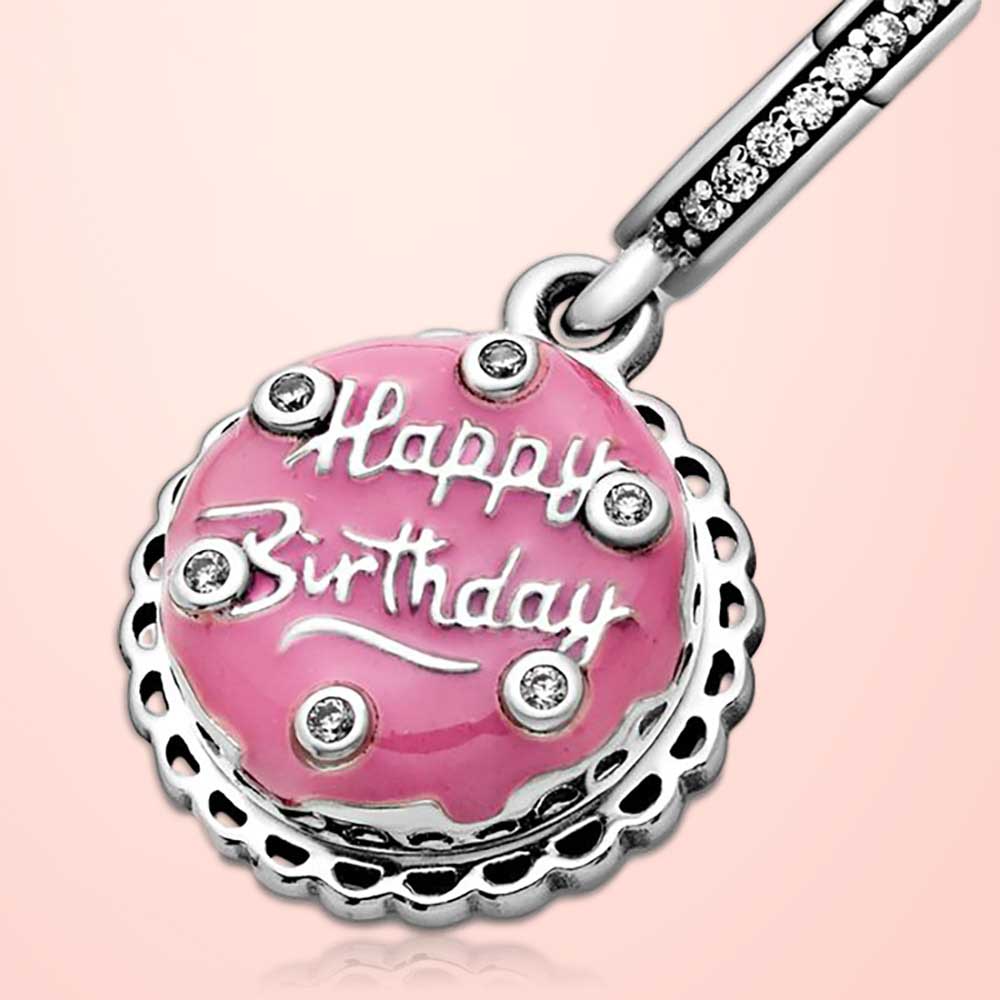 Birthday Cake Dangle Charm S925 Sterling Silver