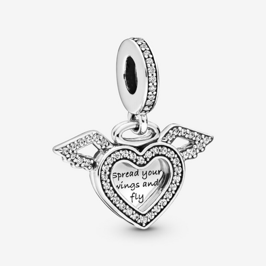 Heart & Angel Wings Dangle Charm S925 Compatible Sterling Silver Charm