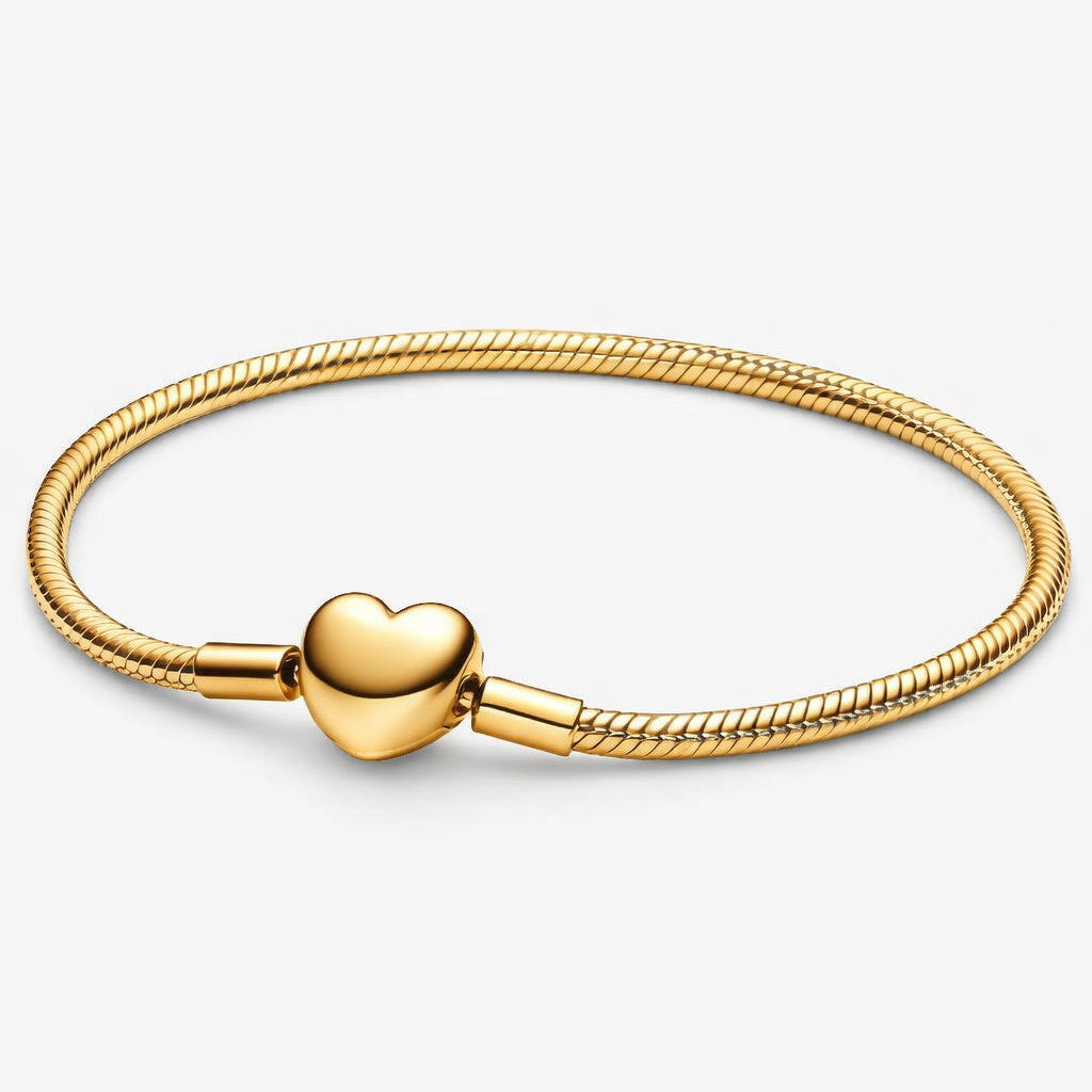 Gold Plated Heart Clasp Snake Chain Bracelet S925 Sterling Silver Hallmarked